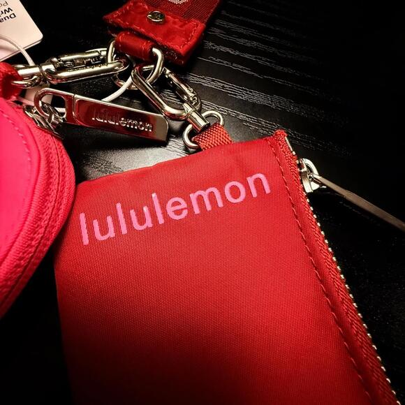 Lululemon Dual Pouch Wristlet Pink Red Keychain Wallet Coin Purse NWT - Picture 5 of 5